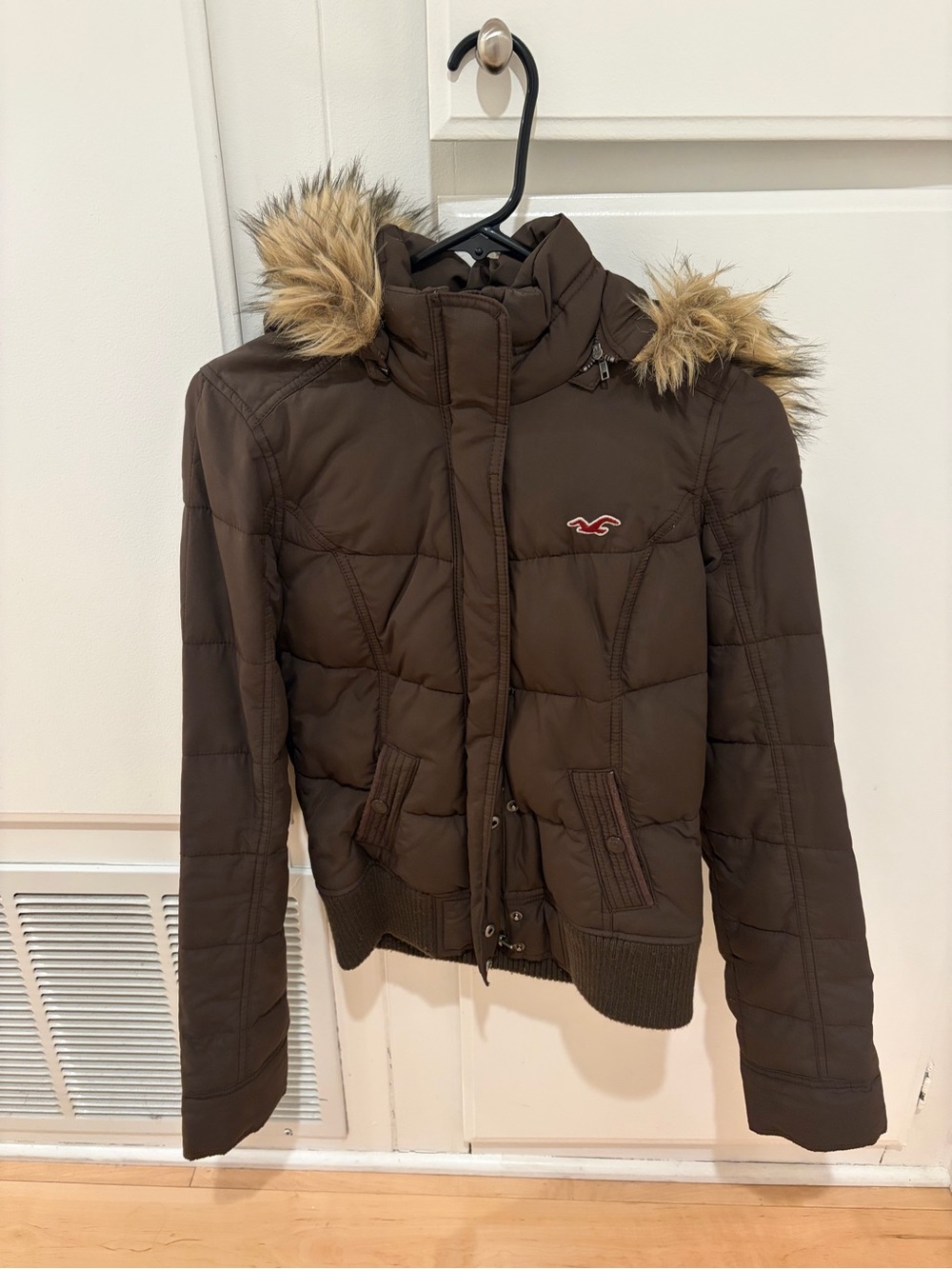 Hollister Brown Puffer Jacket with Faux-Fur Trimmed Hood